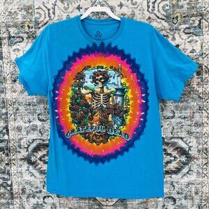 Liquid Blue Grateful Dead Skeleton Tye Dye T Shirt Size L  Blue Retro Rock